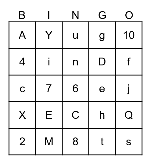 Bongo de nombres et de chiffres Bingo Card