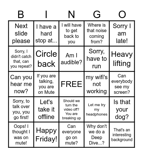 Work BINGO Card
