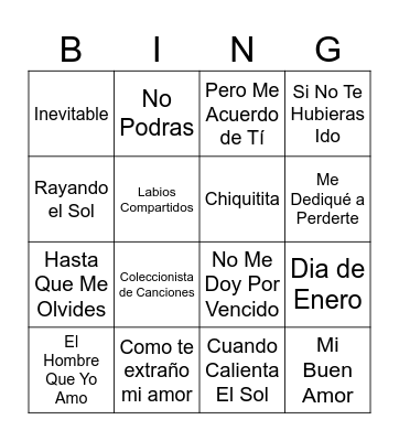 Bingo Musical - Ay amor <3 Bingo Card