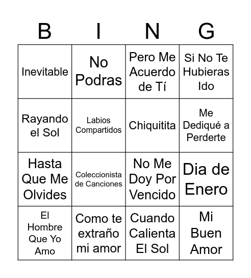 Bingo Musical - Ay amor <3 Bingo Card
