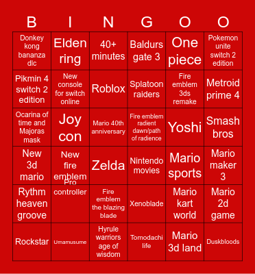 Nintendo direct september 2025 Bingo Card