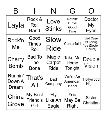 I Love "Rock N Roll" Bingo Card