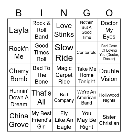 I Love "Rock N Roll" Bingo Card