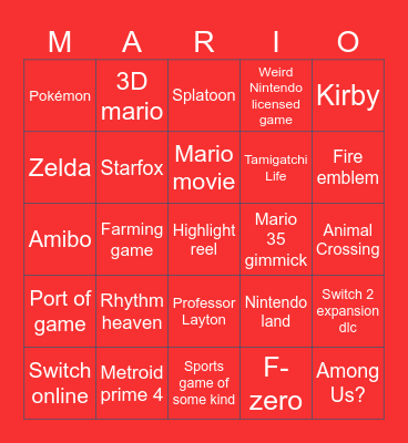 Nintendo Direct Bingo September 12 2025 Bingo Card