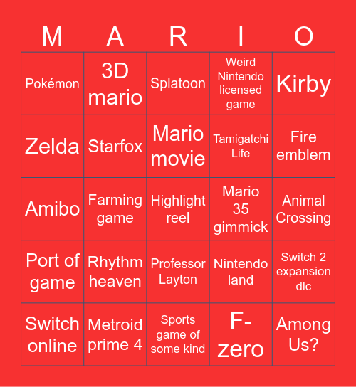 Nintendo Direct Bingo September 12 2025 Bingo Card