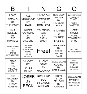Music Bingo #1 Bingo Card