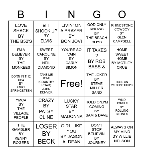 Music Bingo #1 Bingo Card
