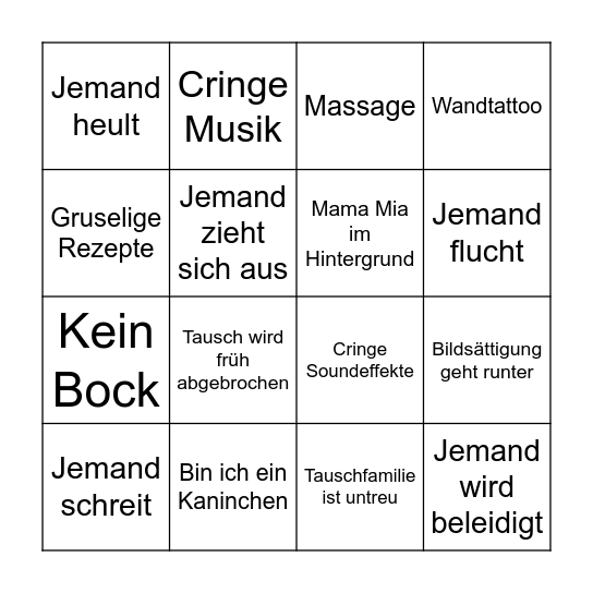 Frauentauschbingo Card