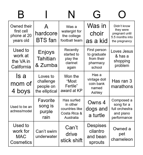 PSS Onsite Mingle Bingo Card