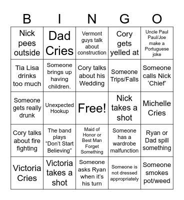 Nick-Victoria Wedding Bingo Card