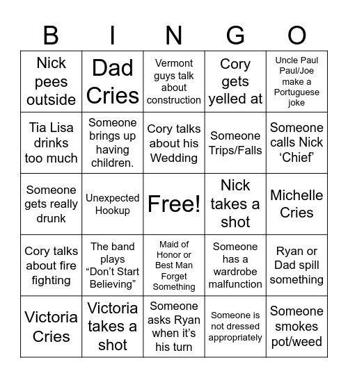 Nick-Victoria Wedding Bingo Card