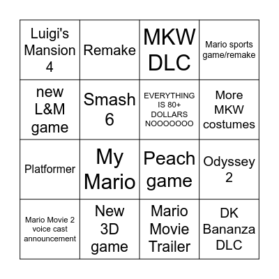Mario Direct 9/12 Bingo Card