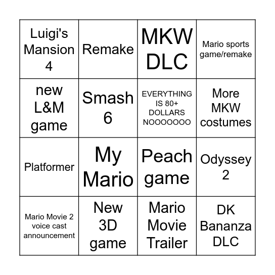Mario Direct 9/12 Bingo Card