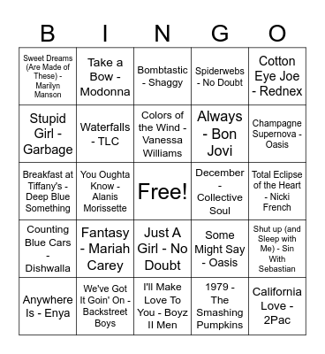 1995 Songs! Bingo Card