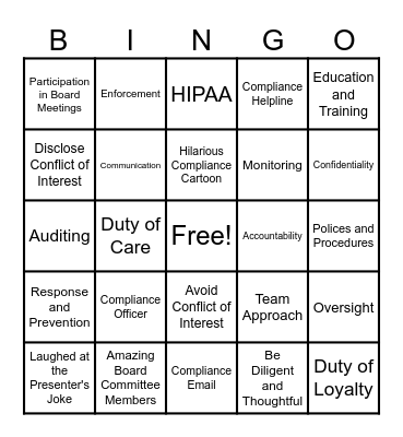 I'm Compliant! Bingo Card