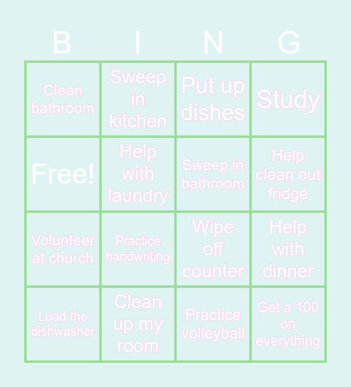 Tasks bingo Card