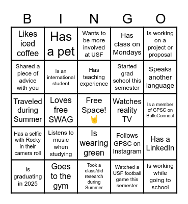 Name:_____________________ Bingo Card