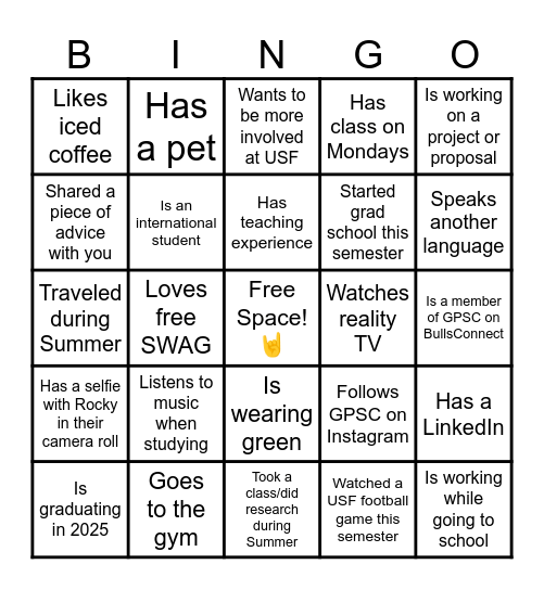 Name:_____________________ Bingo Card