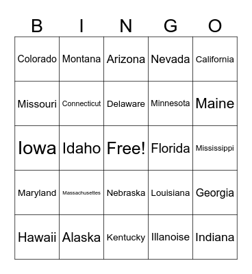 United States Bingo! Bingo Card