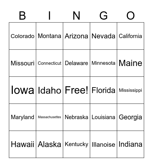 United States Bingo! Bingo Card