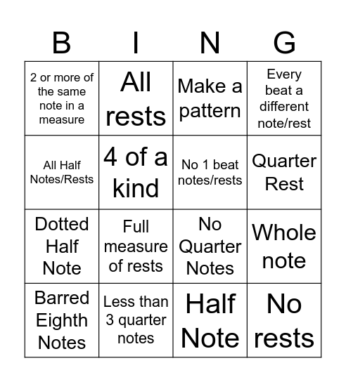 Notation Project Bingo Card