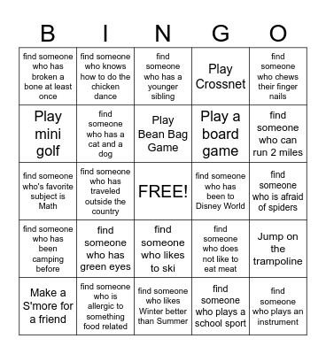 Youth Group Bingo! Bingo Card