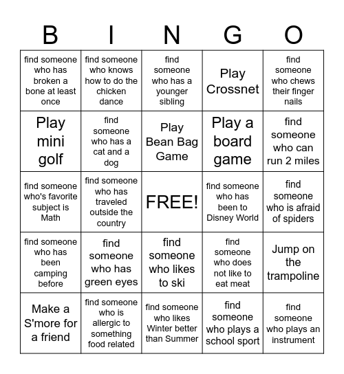 Youth Group Bingo! Bingo Card