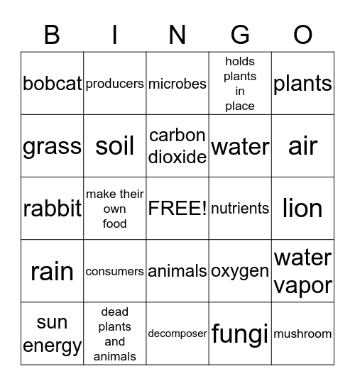 Ecosystem Bingo Card