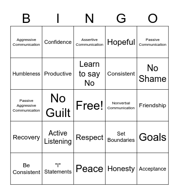 Assertiveness Skills in Recovery Bingo Card