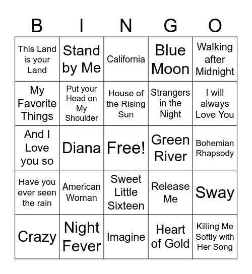 Music Bingo Card