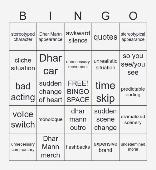 DHAR MANN BINGO Card