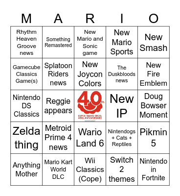 NINTENDO DIRECT 09/12/2025 Bingo Card