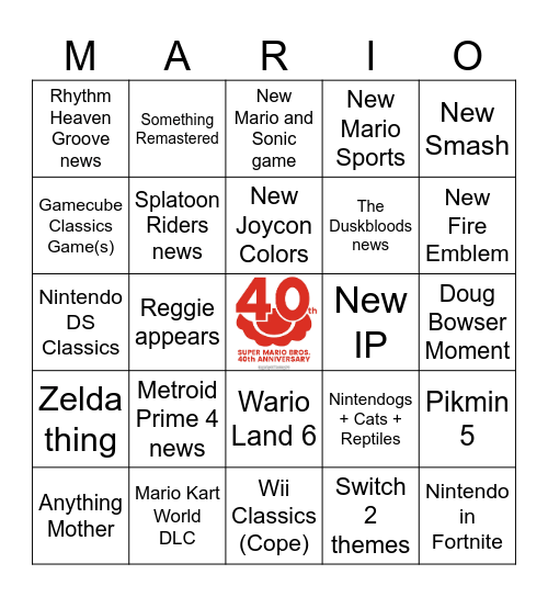 NINTENDO DIRECT 09/12/2025 Bingo Card