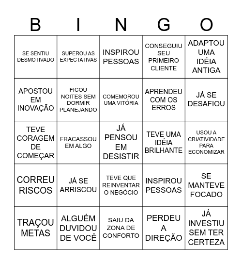 BINGO DO EMPREEENDEDOR Bingo Card
