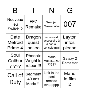 Nintendo Direct Septembre (Le banger ???) Bingo Card