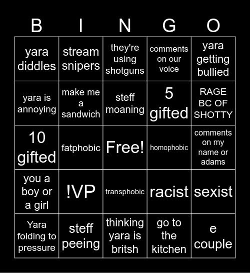 yara is annoying Bingo Card