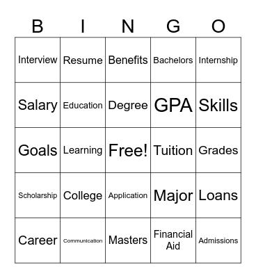 College and Career Bingo Card
