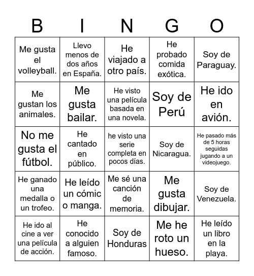 Bingo de presentación Bingo Card