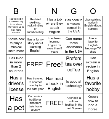 Find Someone Who Bingo Card