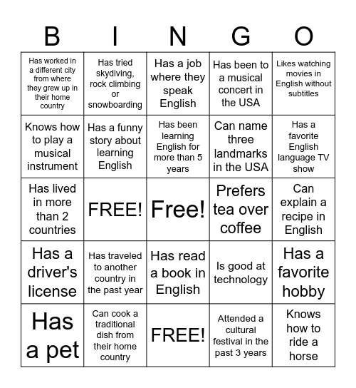 Find Someone Who Bingo Card