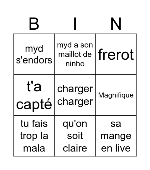 meggy et Myd Bingo Card