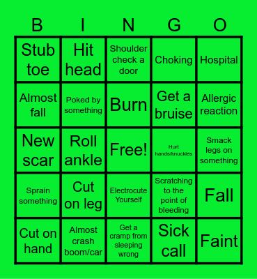 Patterson’s weekly injuries Bingo Card
