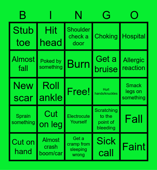 Patterson’s weekly injuries Bingo Card