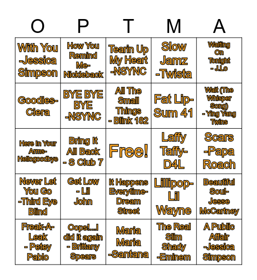 2000's Bingo Card