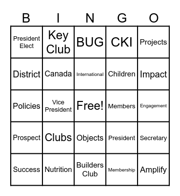 KIWANIS BINGO Card