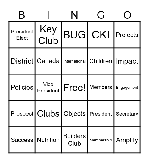 KIWANIS BINGO Card