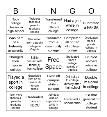 Charlottesville HS Human Bingo Card