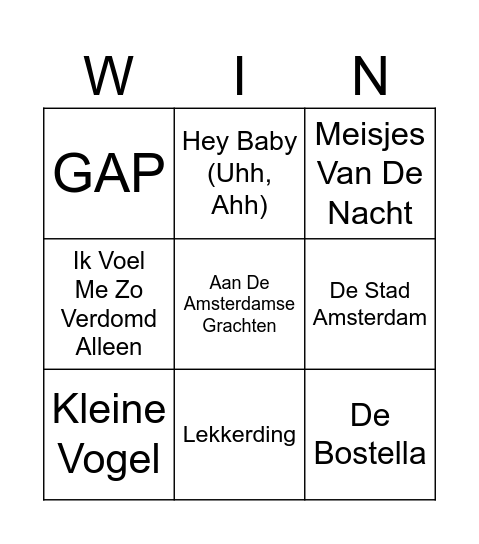 Muziek Bingo Card