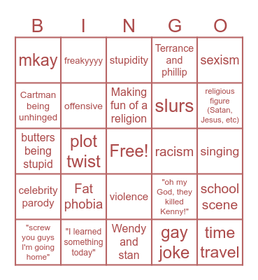 South park Bingo Card