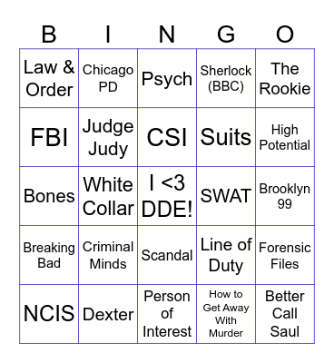 CRIME SHOWS & LEGAL DRAMAS Bingo Card
